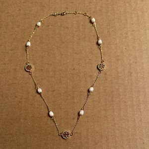 Tory Burch Gold Pave and Pearl Necklace